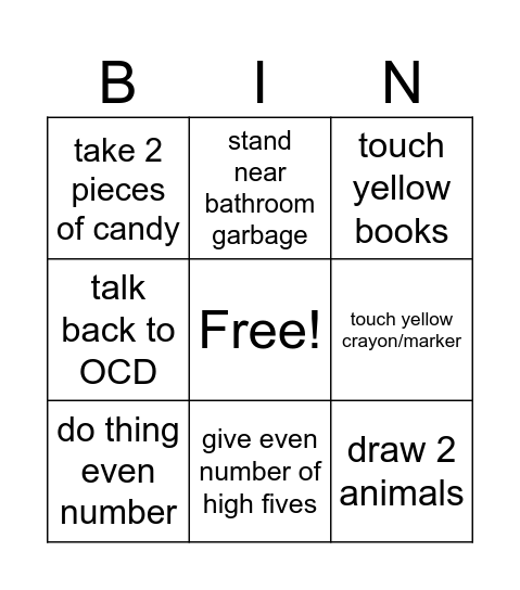 OCD bingo Card