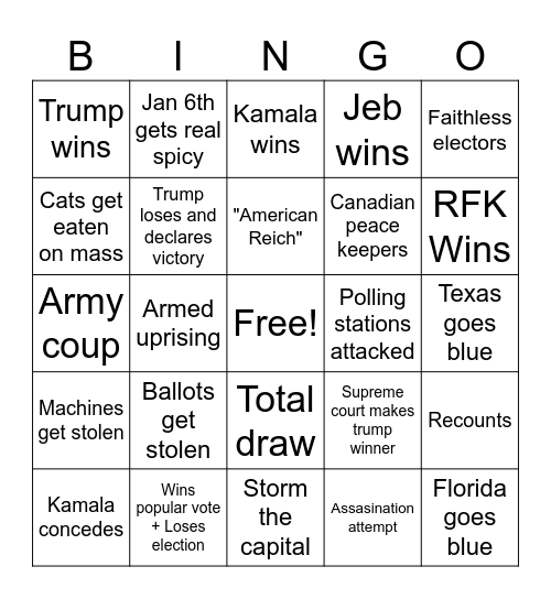 US ELECTION BOOG Bingo Card