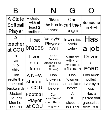 COU Bobcat BINGO Card
