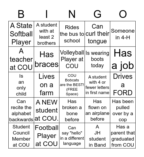 COU Bobcat BINGO Card