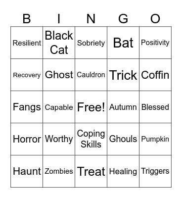 Halloween/Recovery Bingo Card