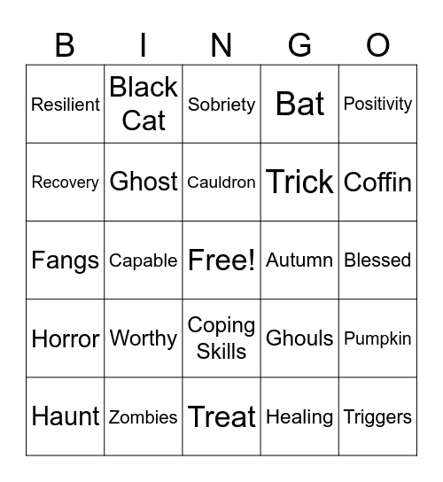 Halloween/Recovery Bingo Card