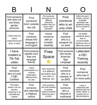 DEI Bingo Card