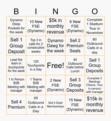Membership Sales Bingo Card