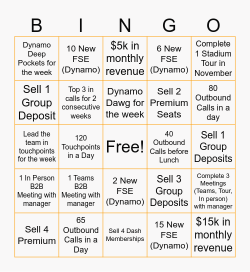 Membership Sales Bingo Card