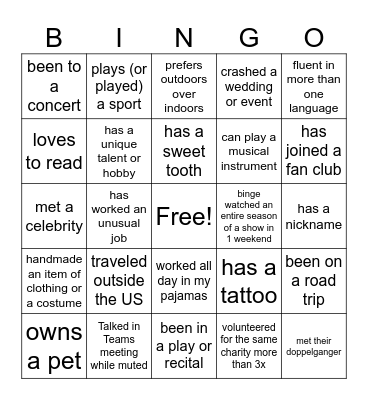 Get to Know Team Amyzing Bingo Card