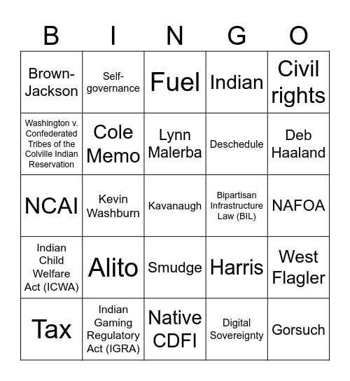 2024 D.C. Indian Law Bingo Card