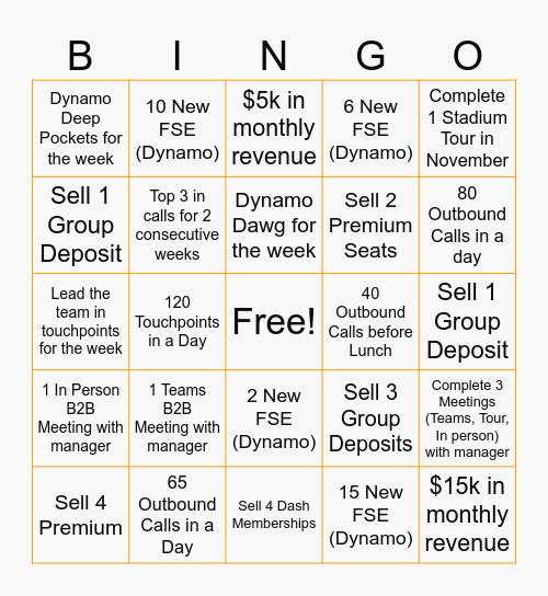 Membership Sales Bingo Card