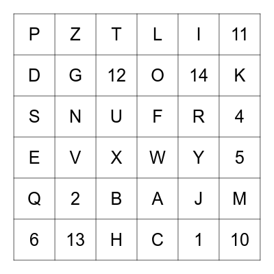 ASL Numbers and Letters Bingo Card