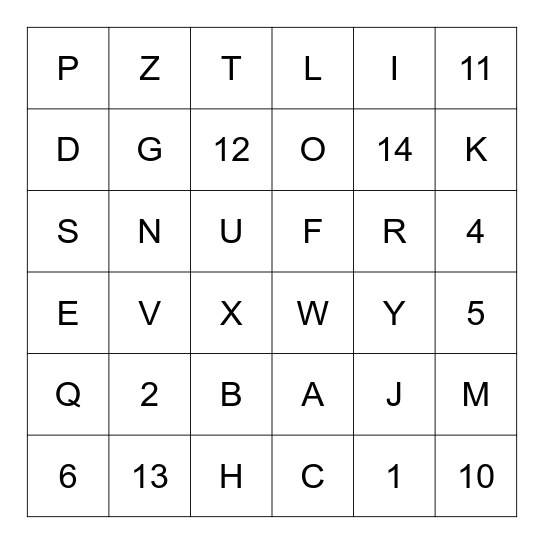 ASL Numbers and Letters Bingo Card