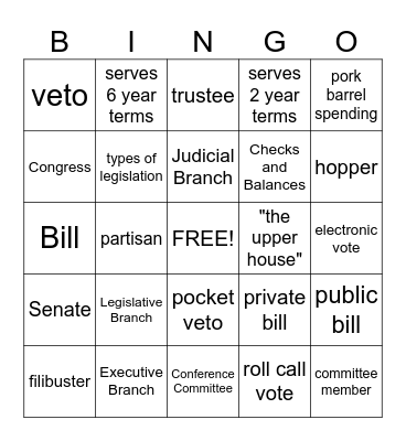 How a Bill Becomes a Law Bingo Card