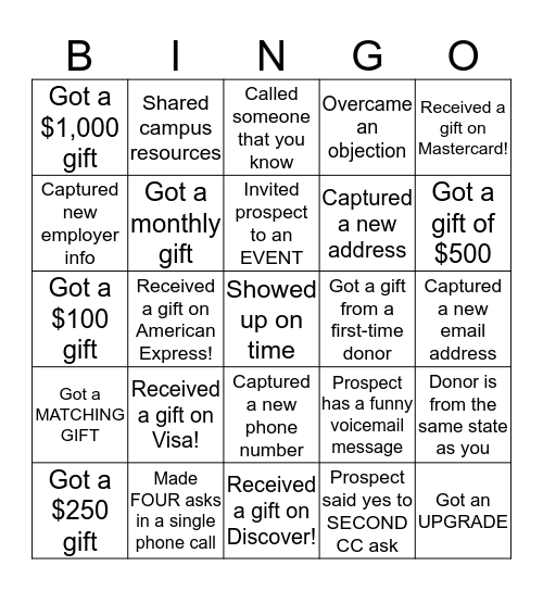 Phonathon Bingo! Bingo Card