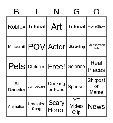 YT Shorts Bingo Card