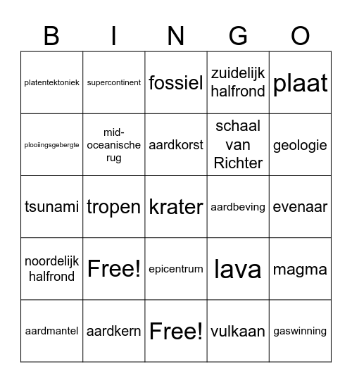 Aarde in beweging Bingo Card