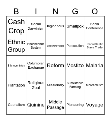 Colonization / Imperialism Bingo Card