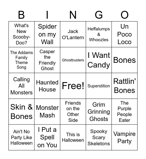 Halloween Music Bingo Card