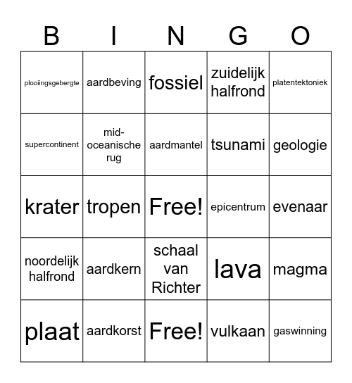 Aarde in beweging Bingo Card