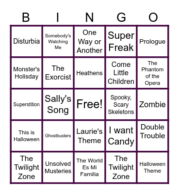 Halloween Music Bingo Card