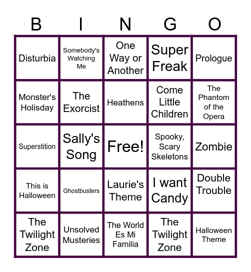 Halloween Music Bingo Card