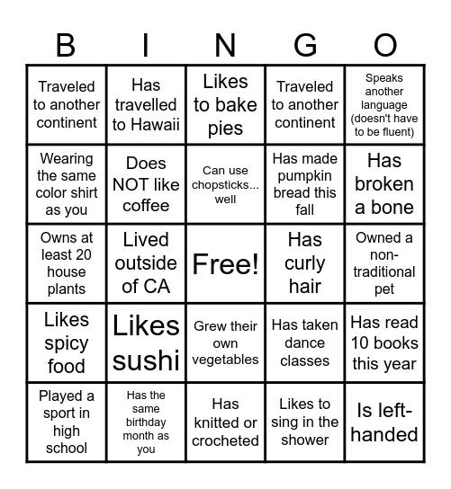 Get To Know Your Neighbor Bingo Card
