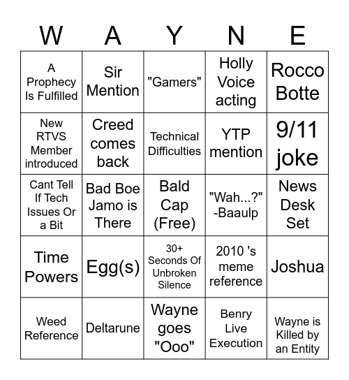 WAYNER BINGO Card