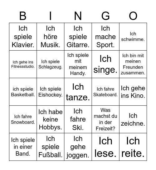 Thema: Hobbys und Freizeit Bingo Card