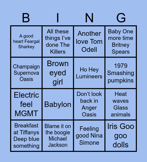 MUSIC BINGO GAME 1 Bingo Card