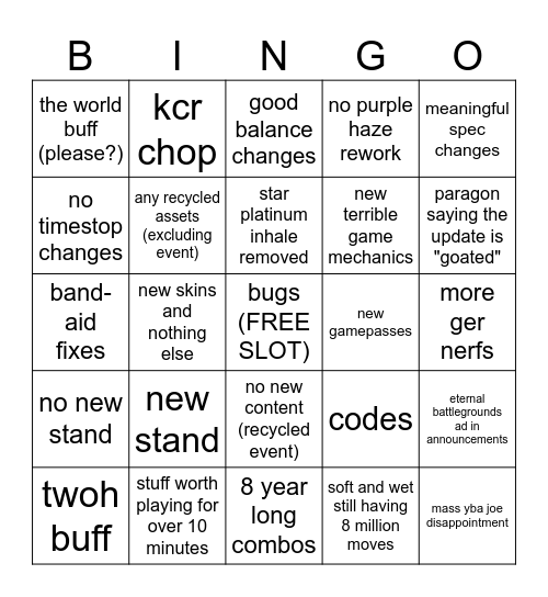 yba halloween update Bingo Card