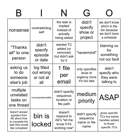 Untitled Bingo Card