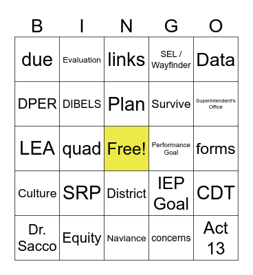Frequently Used Vocabulary Bingo Card