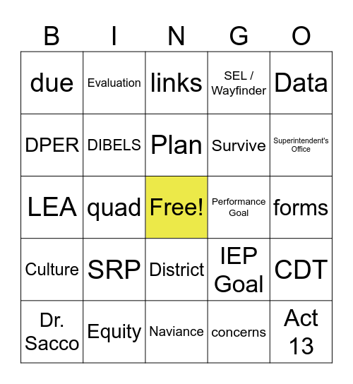 Frequently Used Vocabulary Bingo Card