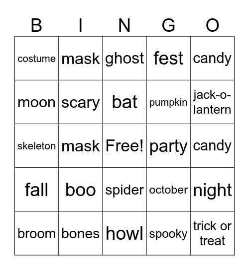 Fall Fest Bingo Card