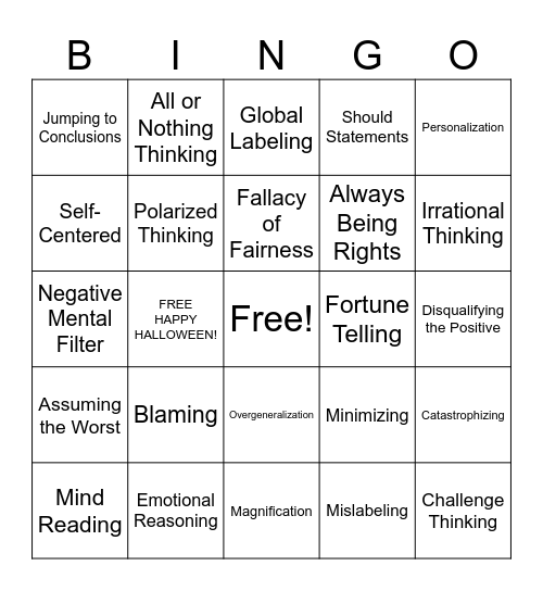 Thinking Errors Bingo Card