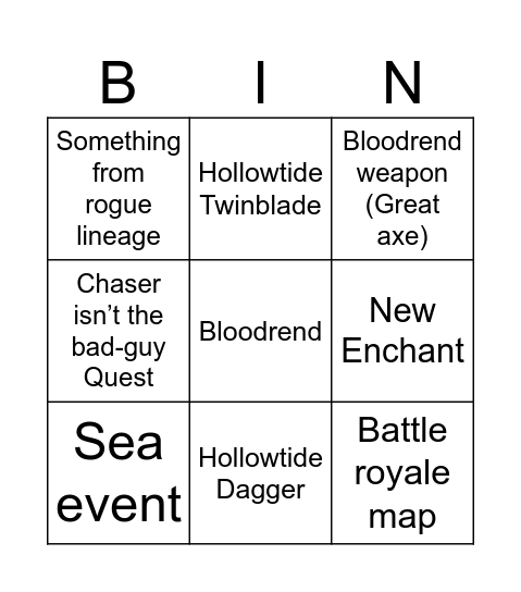 Hollowtide Bingo Card