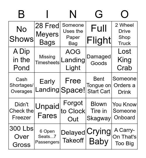 ALASKA SEAPLANES BINGO  Bingo Card