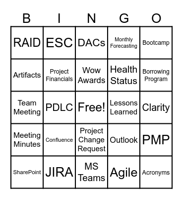 PA Team Bingo Card