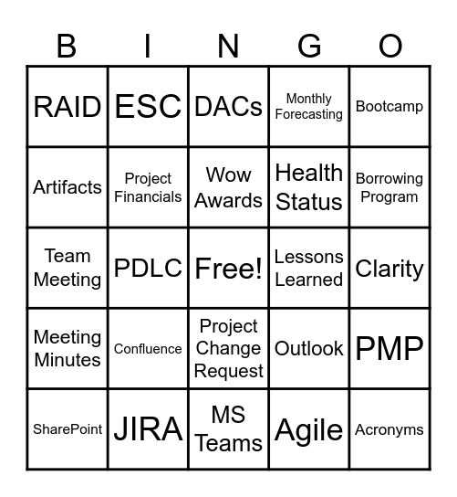 PA Team Bingo Card