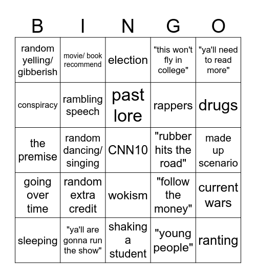 Woodfork bingo Card