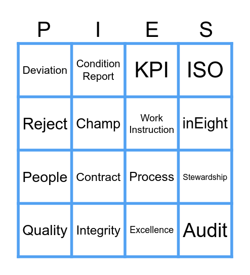 Quality Week Bingo Card