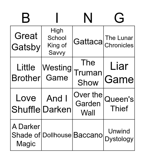 Small Fandom Bingo Card