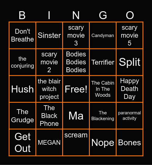 Scary Movies Bingo Card