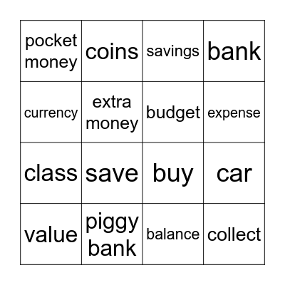 MONEY VOCABULARY BINGO Card