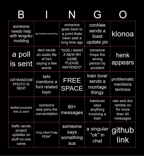 RHModding offtopic bingo Card