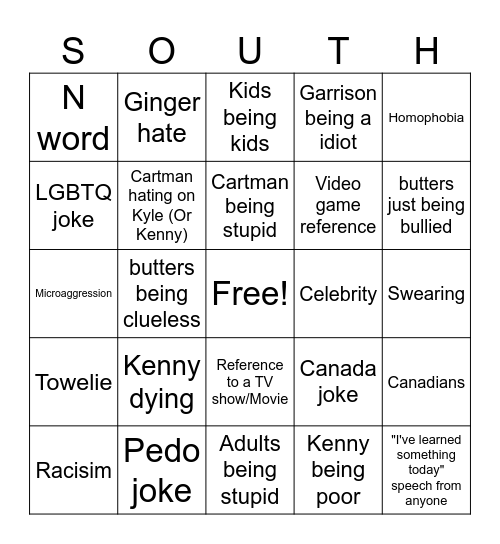 South park bingo Card