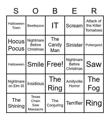 Halloween Movies Bingo Card