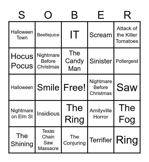 Halloween Movies Bingo Card