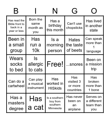 Bingo Card #2 Bingo Card