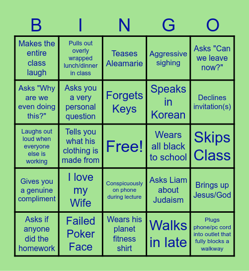 My Wiiiife Bingo Card