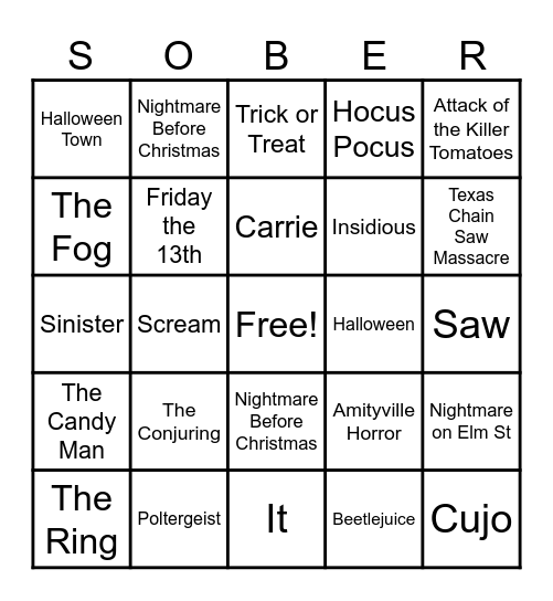 Halloween Movies Bingo Card