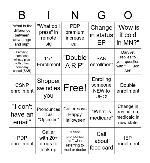 MEDICARE BINGO Card